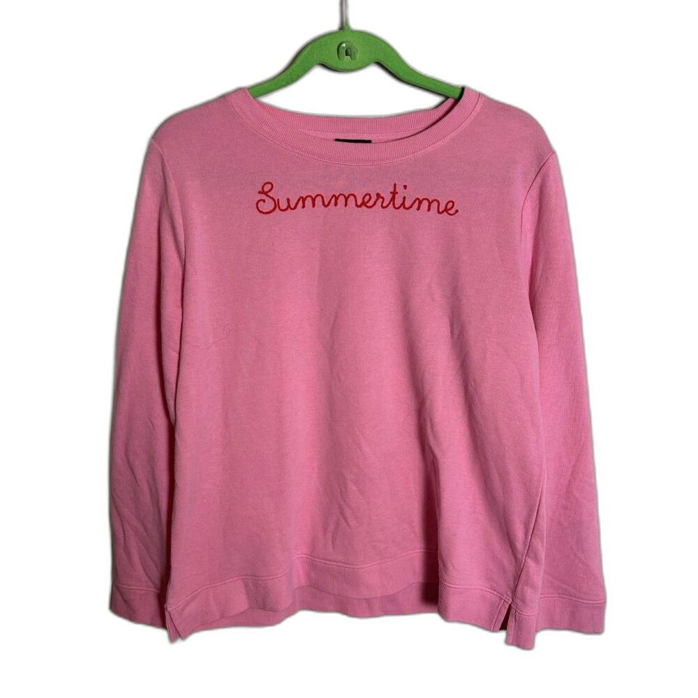 Talbots Summertime Embroidered Crewneck Sweatshirt Pink Cotton Blend Petite L
